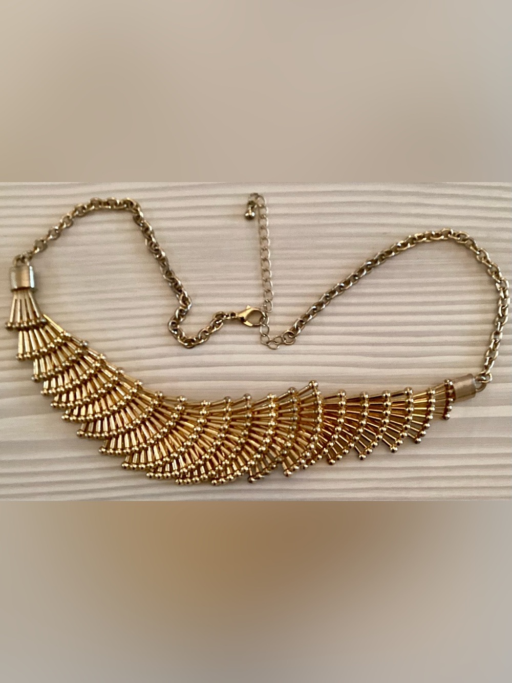 Vintage Gold Metal Necklace 1990S Cleopatra Fringe Peacock Style